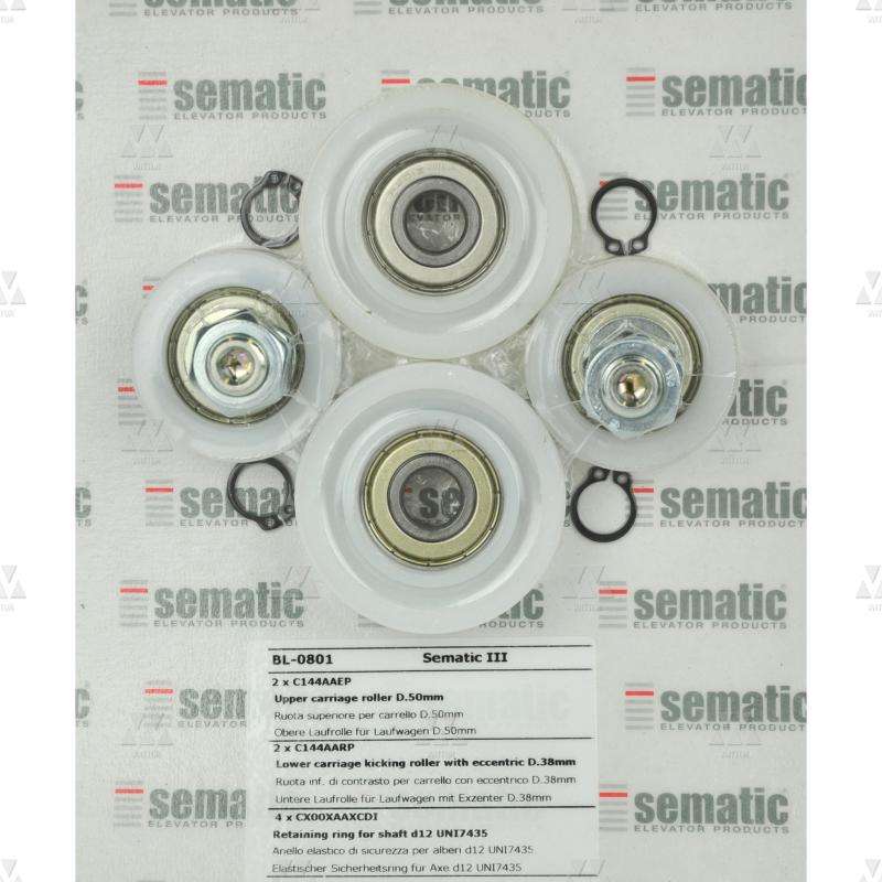 BL-0801 | ROLLENSATZ FUER LAUFWAGEN (2 X OBENE D.50MM UND 2 X UNTENE D.38MM UND 4 X RINGE)